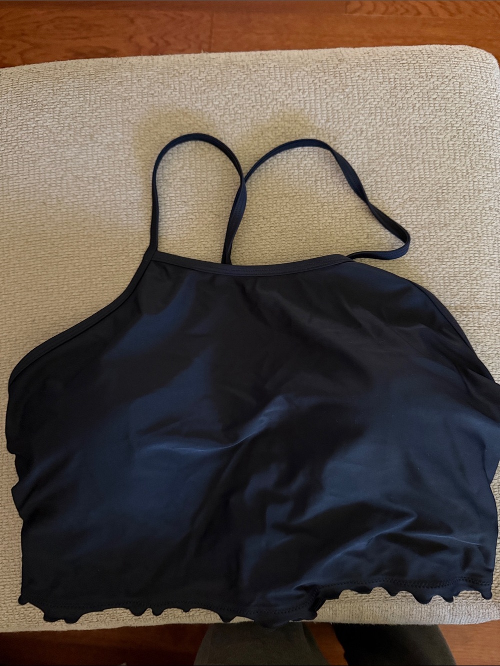 High-Neck Black Bikini Top with Slim Straps Lace up back!